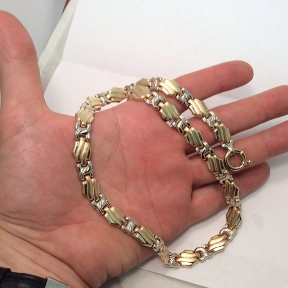 Lady's 14k Solid Real Heavy 2 Tone Yellow Gold XO Hearts Necklace 40.50gr 18'' - Picture 9 of 11